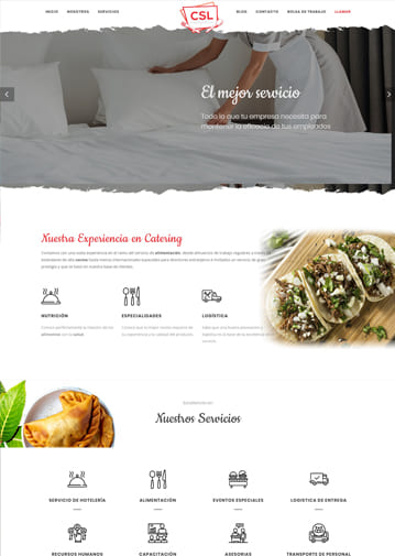 Interfaz de un sitio para servicio de catering